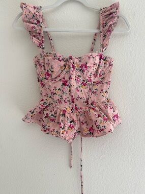 ASTR the label Baylin floral corset top tie up back Ruffled Peplum